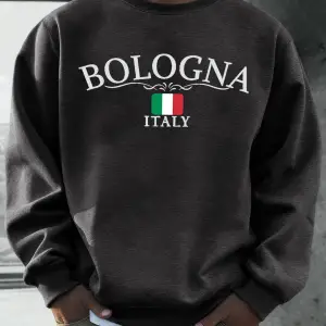 Bologna İtalya Bayrağı Desen Kazaklar Erkekler Sokak Polar Spor Hipster Sonbahar Hip Hop Gevş