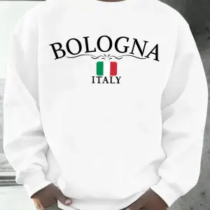 Bologna İtalya Bayrağı Desen Kazaklar Erkekler Sokak Polar Spor Hipster Sonbahar Hip Hop Gevş