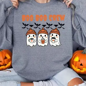 Boo Boo Crew Hayalet Baskılar Cadılar Bayramı Kazak Kadın Kış Polar Sıcak Hoodies Crewneck Ge