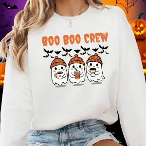 Boo Boo Crew Hayalet Baskılar Cadılar Bayramı Kazak Kadın Kış Polar Sıcak Hoodies Crewneck Ge