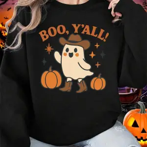 Boo, YAll Sevimli Hayalet Baskı Cadılar Bayramı Kazak Kadın Kış Polar Sıcak Hoodie Crewneck