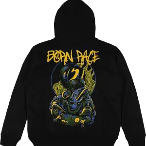 Born Race Siyah Oversize Unisex Kapüşonlu Sweatshirt Hoodie