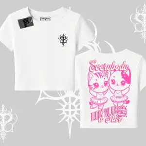 Born to Be a Star Yazılı Sevimli Kedi Arka Baskılı Babby Tee Tshirt