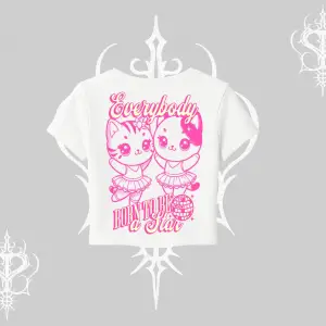 Born to Be a Star Yazılı Sevimli Kedi Arka Baskılı Babby Tee Tshirt