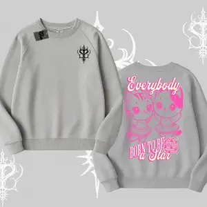 Born to Be a Star Yazılı Sevimli Kedi Arka Baskılı Biskilet Sweatshirt