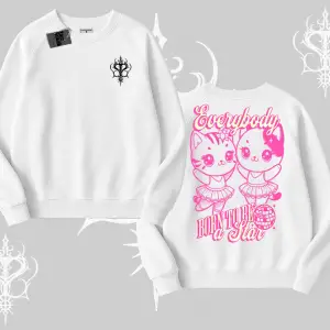 Born to Be a Star Yazılı Sevimli Kedi Arka Baskılı Biskilet Sweatshirt