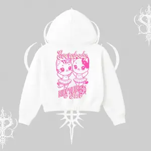 Born to Be a Star Yazılı Sevimli Kedi Arka Baskılı Kapşonlu Crop Sweatshirt