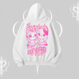 Born to Be a Star Yazılı Sevimli Kedi Arka Baskılı Kapşonlu Sweatshirt