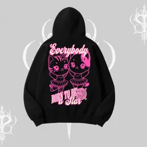 Born to Be a Star Yazılı Sevimli Kedi Arka Baskılı Kapşonlu Sweatshirt