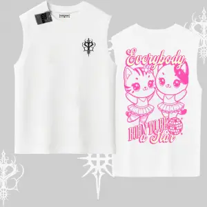 Born to Be a Star Yazılı Sevimli Kedi Arka Baskılı Kolsuz Tshirt