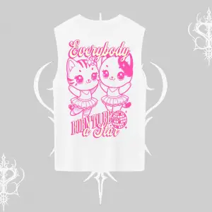 Born to Be a Star Yazılı Sevimli Kedi Arka Baskılı Kolsuz Tshirt