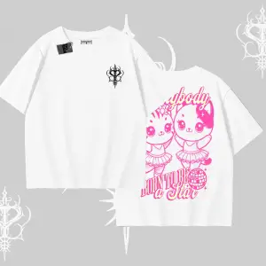 Born to Be a Star Yazılı Sevimli Kedi Arka Baskılı Oversize Tshirt