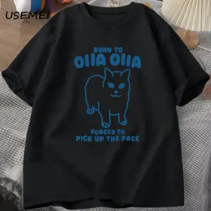Born To OIIA Dönen Kedi T-Shirt Komik Retro Hayvan Tee 90s Pamuk Adam kısa kollu tişört Haraj 2972