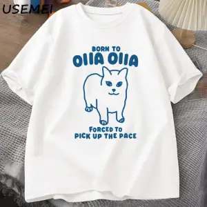 Born To OIIA Dönen Kedi T-Shirt Komik Retro Hayvan Tee 90s Pamuk Adam kısa kollu tişört Haraj 2972
