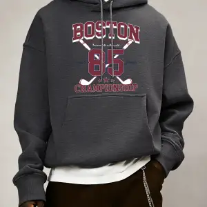 Boston 85 Oyuncular Şampiyonası Desen Erkekler Kapüşonlular Polar Gevşek Kazak Tüm Maç Trendy