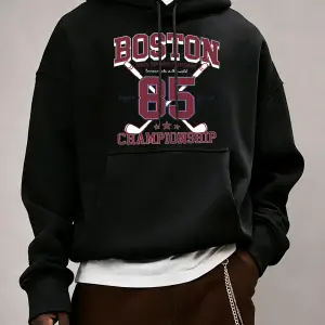 Boston 85 Oyuncular Şampiyonası Desen Erkekler Kapüşonlular Polar Gevşek Kazak Tüm Maç Trendy