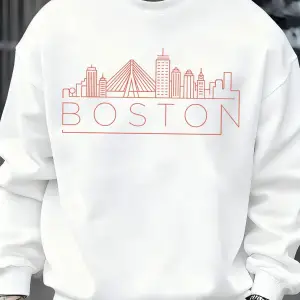 Boston City Line Baskılar Erkekler Kazak Sonbahar Hip Hop Moda Kazaklar Rahat Tişörtü Rahat P