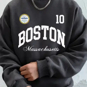 Boston Massachusetts Baskılı Erkek Tişörtü Sonbahar Gevşek Kapüşonlu Üst Hip Hop Bisiklet Yak