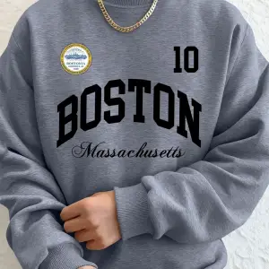 Boston Massachusetts Baskılı Erkek Tişörtü Sonbahar Gevşek Kapüşonlu Üst Hip Hop Bisiklet Yak