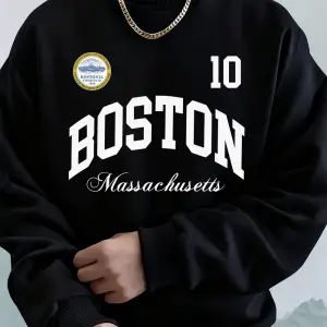 Boston Massachusetts Baskılı Erkek Tişörtü Sonbahar Gevşek Kapüşonlu Üst Hip Hop Bisiklet Yak