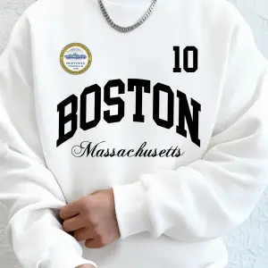Boston Massachusetts Baskılı Erkek Tişörtü Sonbahar Gevşek Kapüşonlu Üst Hip Hop Bisiklet Yak