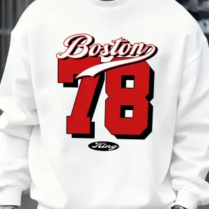 Boston Numarası 78 Baskılı Erkek Kazak Rahat Hip Hop Kazaklar Vintage Büyük Boy Bisiklet Yaka