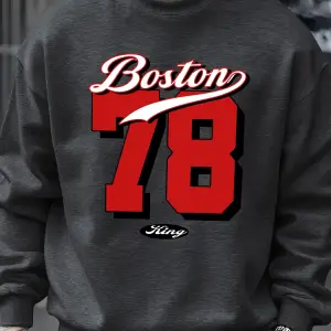 Boston Numarası 78 Baskılı Erkek Kazak Rahat Hip Hop Kazaklar Vintage Büyük Boy Bisiklet Yaka