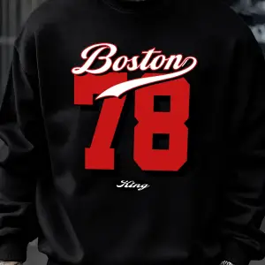 Boston Numarası 78 Baskılı Erkek Kazak Rahat Hip Hop Kazaklar Vintage Büyük Boy Bisiklet Yaka