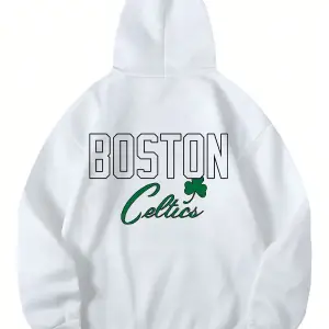 Boston Renkli Baskılı Oversize Kapüşonlu Sweatshirt Beyaz