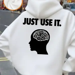 Brain Just Use It Baskılı Kapüşonlu Üstler Kadınlar İçin Rahat Bol Kazaklar Temel Cepli Sweat