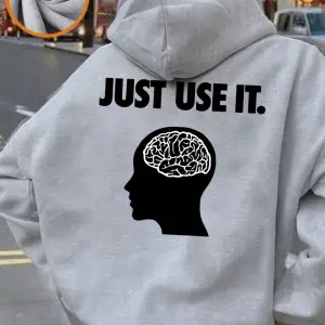 Brain Just Use It Baskılı Kapüşonlu Üstler Kadınlar İçin Rahat Bol Kazaklar Temel Cepli Sweat