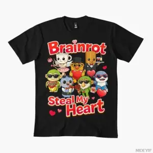Brainrot Steal My Heart Çocuk T-shirt Erkek Kadın % 100% Pamuklu Tişörtler Kısa Kollu Üstler