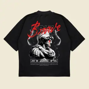 Brave Baskılı Oversize Unisex Pamuklu Nefes Alan Kalın Kumaşlı