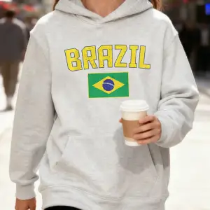 Brezilya Mektup Ve Bayrak Baskı Kapüşonlular Pamuk Kadın Koşu Cep Kazak Sportif Gevşek Tişört