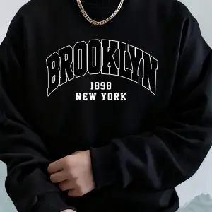 Brooklyn 1898 New York Prints Erkek Kapüşonlu Üst Sonbahar Bisiklet Yaka Tişörtü Temel Polar
