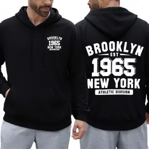 Brooklyn 1965 New York Baskılar Erkek Sonbahar Hoody Cep Rahat Kapüşonlular Çok Renkli Polar