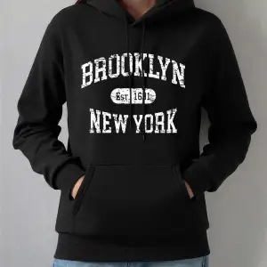 Brooklyn Est 1631 New York Baskı Kapüşonlular Bayan Kış Polar Kazak Moda Cep Kazak Rahat Raha