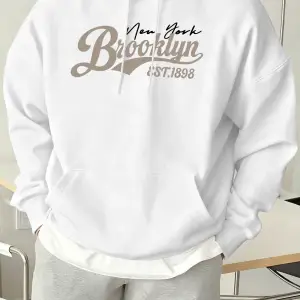 Brooklyn New York Est. 1898 Baskı Erkekler Kapşonlu Sonbahar Cep Sokak Şıklığı Gevşek Polar T