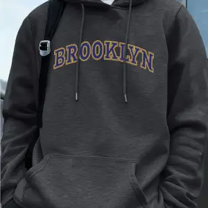Brooklyn Yaratıcı Mektup Baskılı Erkek Tişörtü Kış Polar Sıcak Hoodie Kore Gevşek Cep Kazakla