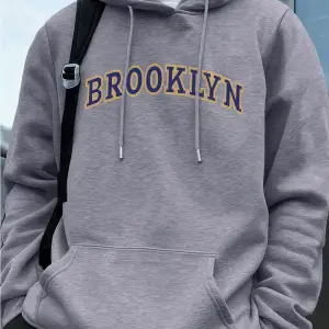 Brooklyn Yaratıcı Mektup Baskılı Erkek Tişörtü Kış Polar Sıcak Hoodie Kore Gevşek Cep Kazakla