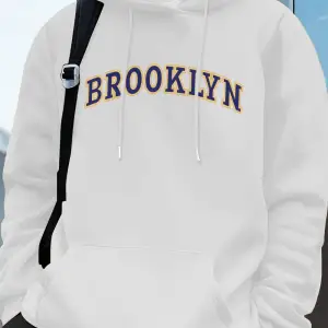 Brooklyn Yaratıcı Mektup Baskılı Erkek Tişörtü Kış Polar Sıcak Hoodie Kore Gevşek Cep Kazakla