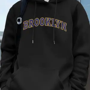Brooklyn Yaratıcı Mektup Baskılı Erkek Tişörtü Kış Polar Sıcak Hoodie Kore Gevşek Cep Kazakla