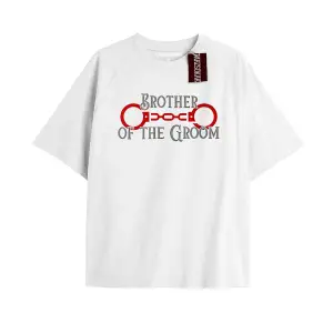 BROTHER OF THE GROOM Unisex Oversize Yazılı Tshirt BEYAZ
