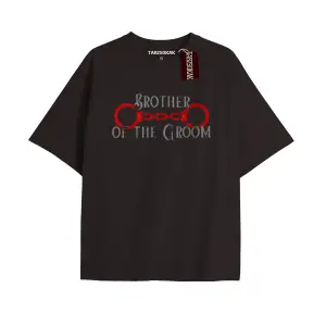 BROTHER OF THE GROOM Unisex Oversize Yazılı Tshirt SİYAH