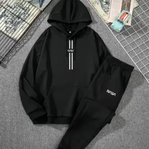 BSJEANS Unisex Nasa Şerit Baskılı Kapüşonlu Sweatshirt-eşofman Altı 2’li Set Takım BSNASA