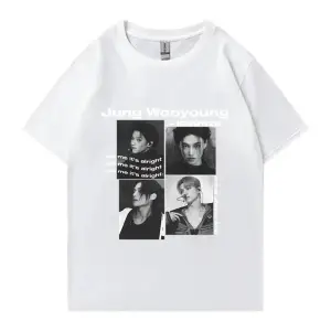 Bts Ateez Wooyoung grafik siyah tişört erkek kadın moda vintage boy kısa kollu t shirt Unisex