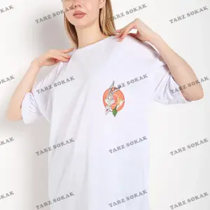 Bugs Bunny Baskılı Beyaz Oversize