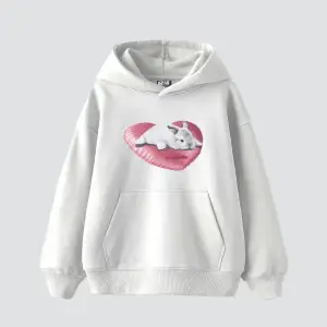 Bunny Baskılı Oversize Unisex Beyaz