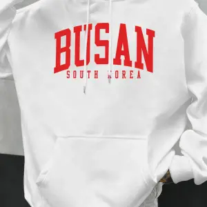 Busan Güney Kore Mektup Desen Erkekler Büyük Boy Hoodie Rahat Hoody Sonbahar Moda Streetwear