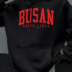 Busan Güney Kore Mektup Desen Erkekler Büyük Boy Hoodie Rahat Hoody Sonbahar Moda Streetwear